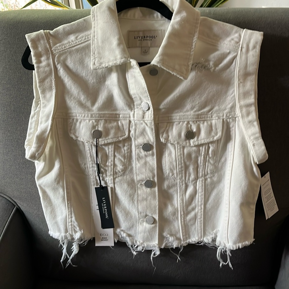 Liverpool Crop White Denim Vest
